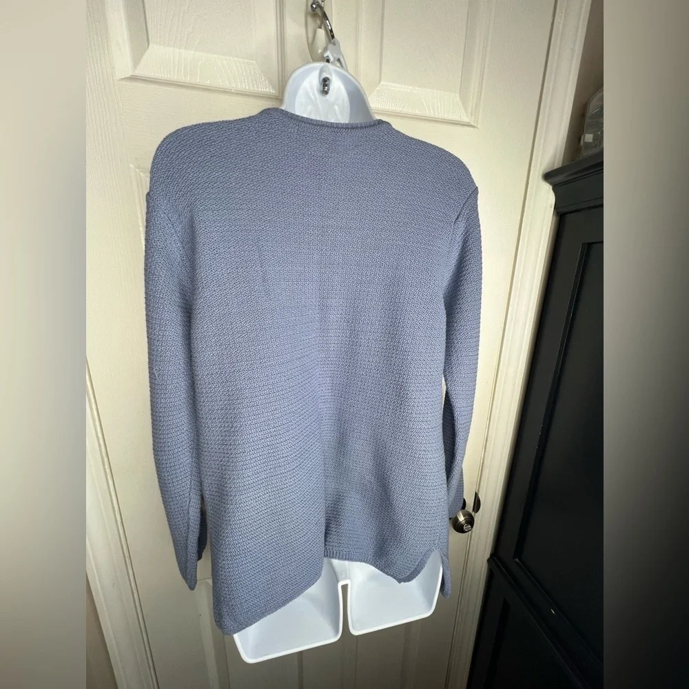 Talbots Women’s Small Blue Cotton Knit Crewneck Lightweight Sweater Top Flaw S